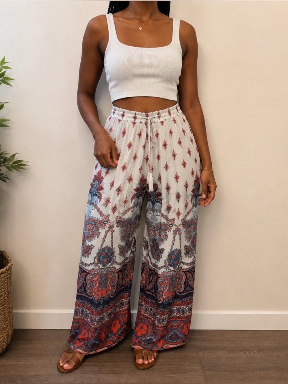 Free People Bohemian Flowy Wide Leg Pants, Size M